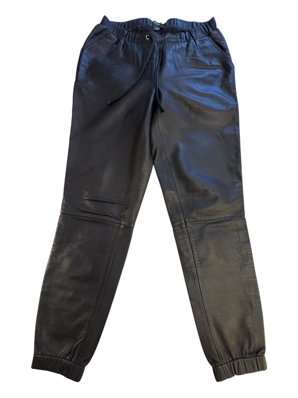 Trouvé Black REAL Leather Jogger Pants Women’s XS Drawstring Quiet Luxury Moto